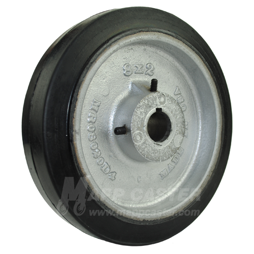 8" x 2" Rubber on Iron Concrete Saw Wheel with 1" Plain Bore, 1/4" x 1/8" Keyway, & 2 Set Screws - 500 lbs of Capacity