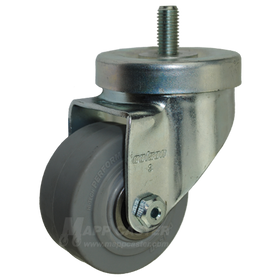 3" x 1-1/4" Grey Performa (TPR) Wheel Swivel Caster with 12mm Threaded Stem - 250 Lbs Capacity