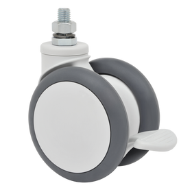 100mm (3.93") Twin Wheel Medical Brake Caster with Thermoplastic Rubber Wheels - 220 Lbs Capacity