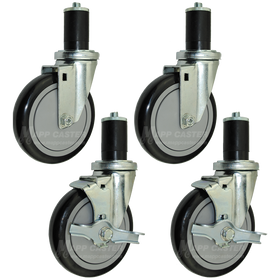 5" Food Prep Table Casters, NSF Certified, Premium Floor Safe Wheels - Set of 4 (Two Brakes) - 350 Lbs Capacity (Each Caster)