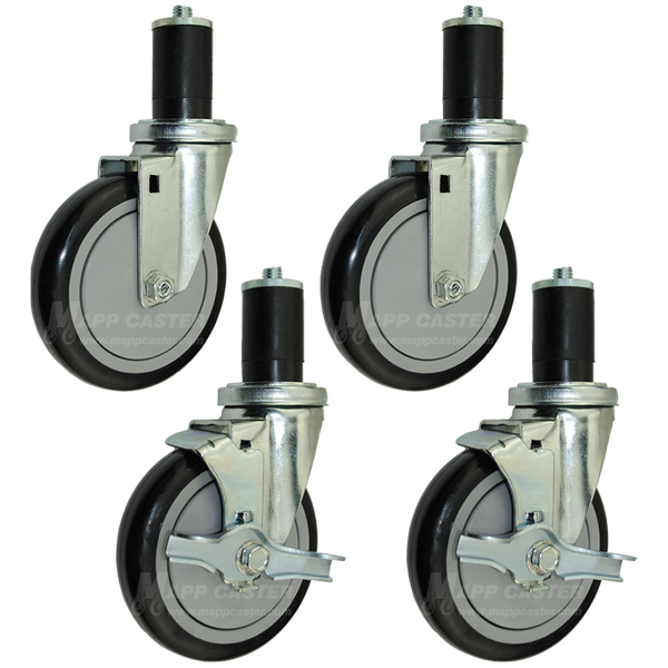 5" Food Prep Table Casters, NSF Certified, Premium Floor Safe Wheels - Set of 4 (Two Brakes) - 350 Lbs Capacity (Each Caster)