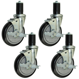 5" Food Prep Table Casters, NSF Certified, Premium Floor Safe Wheels - Set of 4 (All Brakes)
