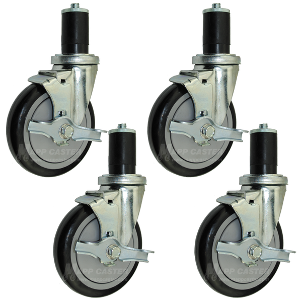 5" Food Prep Table Casters, NSF Certified, Premium Floor Safe Wheels - Set of 4 (All Brakes)