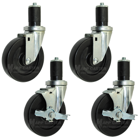 5” Food Prep Table Casters, NSF Certified, Water & Cleaning solvent Resistant Wheels - Set of 4 (Two Brakes) - 350 Lbs Capacity (Each Caster)