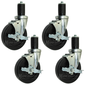 5” Food Prep Table Casters, NSF Certified, Water & Cleaning solvent Resistant Wheels - Set of 4 (All Brakes)