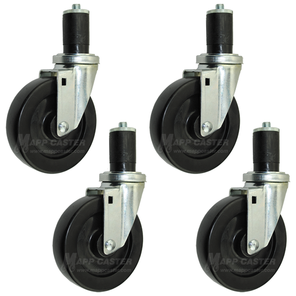 5” Food Prep Table Casters, NSF Certified, Water & Cleaning solvent Resistant Wheels - Set of 4