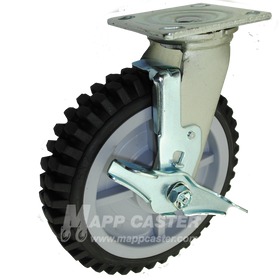 8" x 2" Rugged Thermoplastic Rubber Wheel Swivel Brake Caster - 400 Lbs Capacity