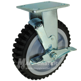 8" x 2" Rugged Thermoplastic Rubber Wheel Rigid Brake Caster - 400 Lbs Capacity