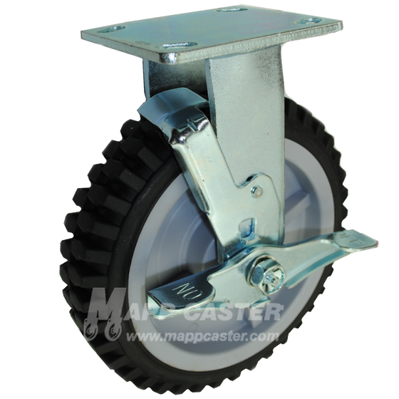 thumbnail interactive-video image 1 of Hy-Weld 8x2.5 Pneumatic Wheel Caster Set – 2 Rigid & 2 Swivel With Brake, Foam-Filled Flat-Free 1 of 4