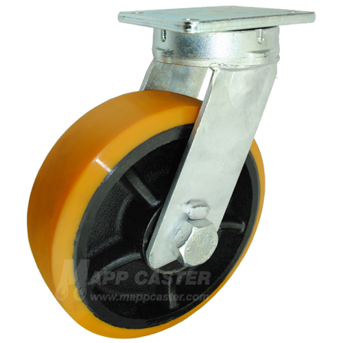 12" x 4" Titan Polyurethane on Iron Wheel Swivel Kingpinless Caster - 8,000 Lbs Capacity