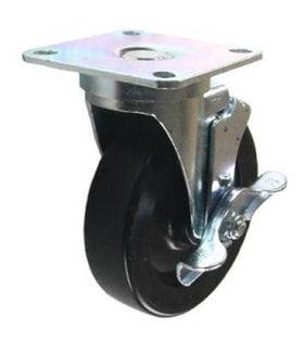 5" x 1-1/4" Heavy Duty Plastic Wheel Swivel Caster with Brake & Kitchen Fryer Top Plate - 350 Lbs Capacity