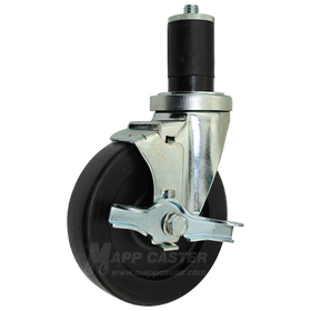 5" x 1-1/4" Polyolefin Wheel Brake Caster with 1-1/2" Expanding Stem For Round Tubing - 350 Lbs Capacity