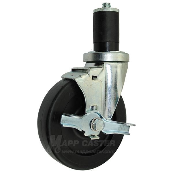 5" x 1-1/4" Polyolefin Wheel Brake Caster with 1-1/2" Expanding Stem For Round Tubing - 350 Lbs Capacity