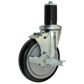 5" x 1-1/4" Polyurethane Wheel Brake Caster with 1-1/2" Expanding Stem For Round Tubing - 350 Lbs Capacity