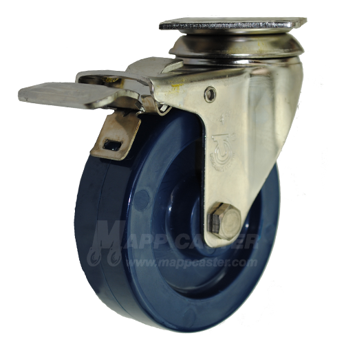 4" x 1-1/4" Solid Polyurethane Stainless Steel Caster With Total Lock Brake - Part #: LS7SU40GL9006YY