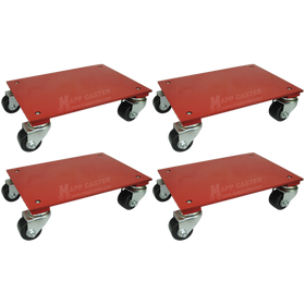 Set of 4 Powder Coated 12" x 16" Heavy Duty Steel Flat Dollies - 2500 lbs. Capacity (10,000 lbs together)