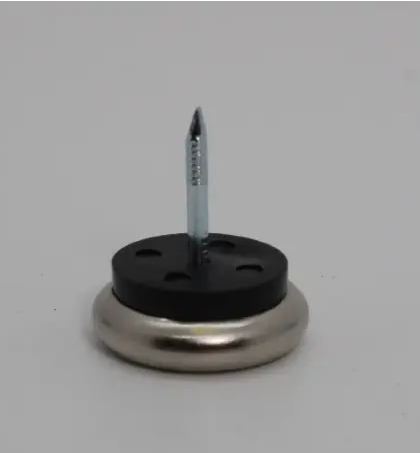 A 7/8 inch diameter metal base glide with a nail attachment
