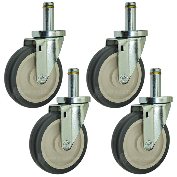 5" Metro Wire Shelving Caster Kit, Set of 4 Floor Protective Casters, 7/8" Grip Ring Stems