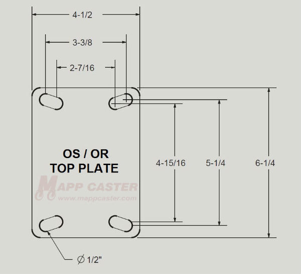5" x 2" Solid Elastomer Ball Bearing Wheel Rigid Caster with 6-1/4" x 4-1/2" Top Plate - 1400 Lbs Capacity