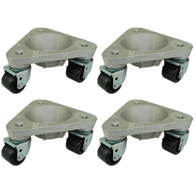 Set of Four USA Made Tri-Wheel Dolly (Round Base) with 2" Polyolefin Wheels - 600 Lbs Capacity (2,400 Lbs together)
