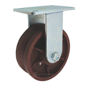 8" x 3" Ductile Steel V-Groove Rigid Caster (1-3/8" Wide Groove) - 5,000 Lbs Capacity