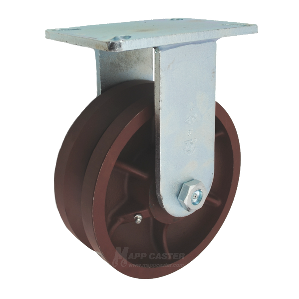 8" x 3" Ductile Steel V-Groove Rigid Caster (1-3/8" Wide Groove) - 5,000 Lbs Capacity