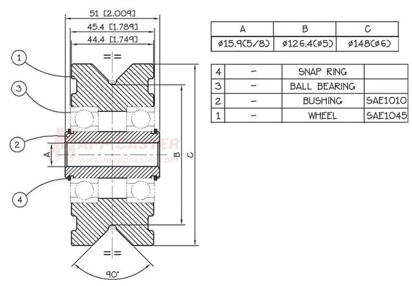 6" x 1-3/4" V-Groove Solid Steel Wheel - Part # PAH110