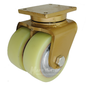 8" x 3" Kingpinless Dual Wheel Swivel Caster with  70D & Heavy Polyurethane Wheels - 10,000 Lbs Capacity