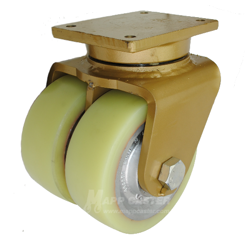 8" x 3" Kingpinless Dual Wheel Swivel Caster with  70D & Heavy Polyurethane Wheels - 10,000 Lbs Capacity