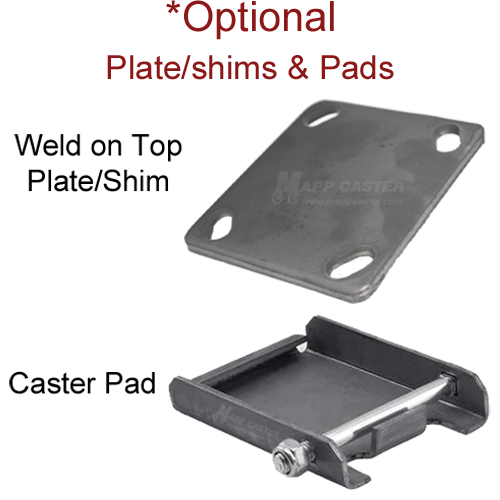 4" x 2" High Temp Nylon Wheel Swivel Caster Plate/shim & Pads