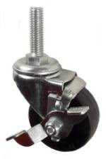 2" x 13/16" Soft Rubber Wheel Swivel Brake Caster with 3/8" Threaded Stem - 80 Lbs Capacity