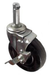3" x 7/8" Soft Rubber Wheel Swivel Brake Caster with 7/16" x 1-3/16" Grip Ring Stem - 100 Lbs Capacity