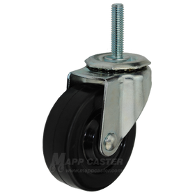 3" x 1" Soft Rubber Wheel Swivel Caster with 3/8" Threaded Stem - 100 Lbs Capacity
