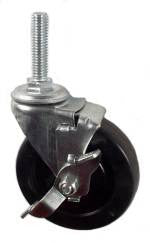 3" x 1" Soft Rubber Wheel Swivel Brake Caster with 3/8" Threaded Stem - 100 Lbs Capacity