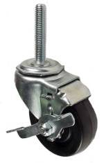 3" x 1" Hard Rubber Wheel Swivel Brake Caster 7/16" Threaded Stem - 150 Lbs Capacity