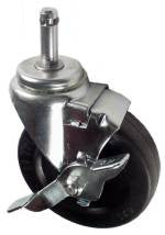 4" x 1" Soft Rubber Wheel Caster & Brake with 7/16" x 1-1/2" Grip Ring Stem - 125 Lbs Capacity