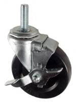 4" x 1" Soft Rubber Wheel Swivel Brake Caster with 1/2" Threaded Stem - 145 Lbs Capacity