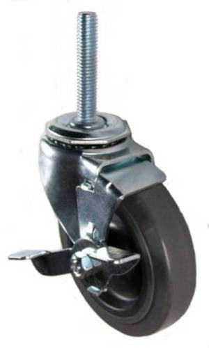4" x 1" Thermoplastic Rubber (TPR) Wheel Swivel Brake Caster with 7/16" Threaded Stem - 130 Lbs Capacity