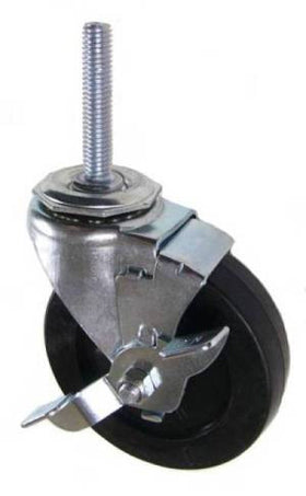 4" x 1" Soft Rubber Wheel Swivel Brake Caster with 7/16" Threaded Stem - 145 Lbs Capacity
