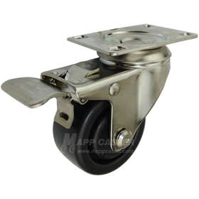 3" x 1-1/4" Heavy Duty Plastic Wheel Stainless Steel Swivel Caster with Total Lock Brake - 300 Lbs Capacity