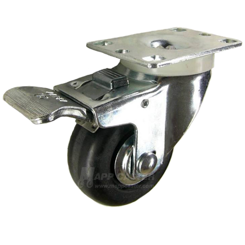 3" x 1-1/4" Neoprene Wheel Swivel Caster with Total Lock Brake - 200 Lbs Capacity