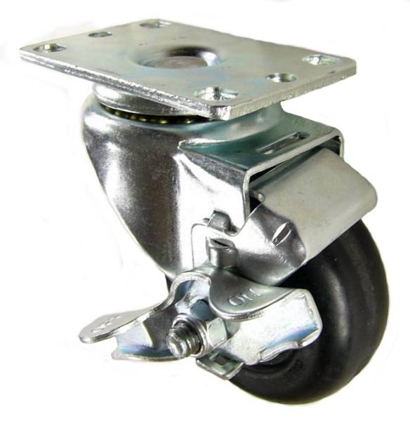 3" x 1-1/4" Neoprene Wheel Swivel Caster with Top Lock Brake - 200 Lbs Capacity