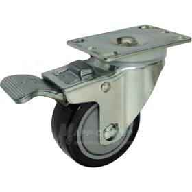 3" x 1-1/4" Black Polyurethane Swivel Caster with Total Lock Brake - 300 Lbs Capacity
