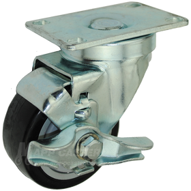 3" x 1-1/4" Black Polyurethane Swivel Caster with Top Lock Brake - 300 Lbs Capacity