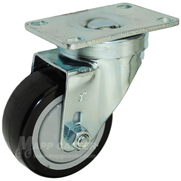 3" X 1-1/4" Black Polyurethane Swivel Caster - 300 Lbs Capacity