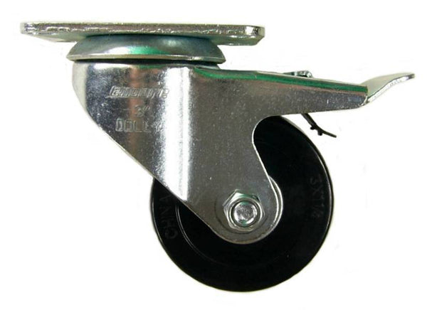 Q503001HRBSWB - 3" Hard Rubber Ball Bearing Wheel Swivel Caster with Total Lock Brake Side View