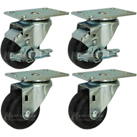 3” Bakery Rack Oven Casters With Easy Rolling Ball Bearings, Set of 4 (Two Brakes) - 350 Lbs Capacity (Each Caster)
