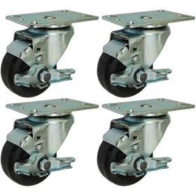 3” Bakery Rack Oven Casters, Set of 4 (All Brakes) - 350 Lbs Capacity (Each Caster)