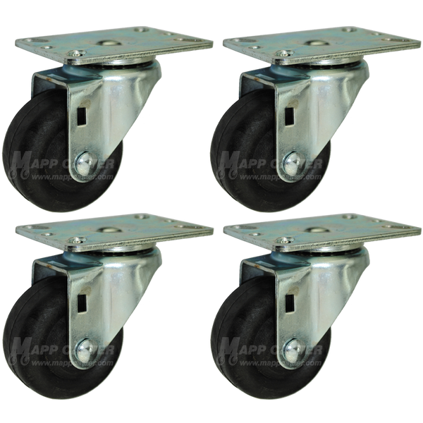 3” Bakery Rack Oven Casters, Set of 4 - 350 Lbs Capacity (Each Caster)