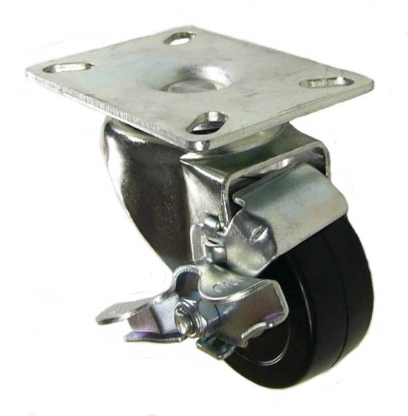 3" x 1-1/4" Soft Rubber (Ball Bearings) Swivel Caster with Brake - 300 Lbs Capacity